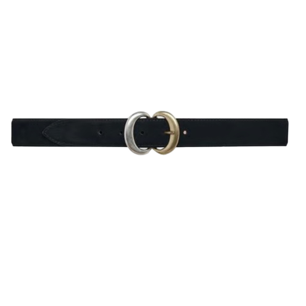 NWT IRO Merea Suede Black Belt with Dual Buckles Gold Silver - size 75